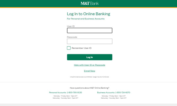 M and T Bank Login
